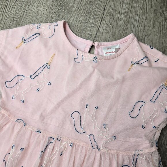Pink Hanna Andersson Girls Unicorn Embroidered Dress W/ Sheer Overlay Size 6-7 - Picture 5 of 6